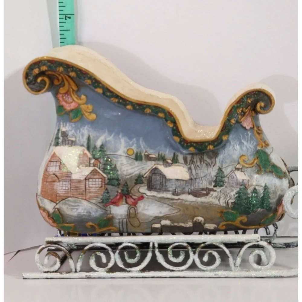 Roman Inc. Christmas Winter Wonderland Scene Santa Sleigh & Reindeer 2007‎